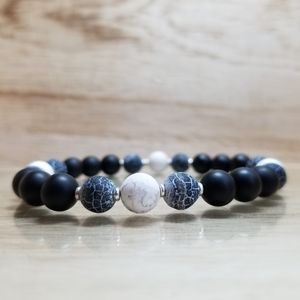 Black Onyx, Howlite & Effloresce Agate Bracelet